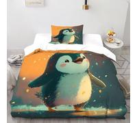 VulcanTrade Happy Little Penguin Duvet Cover 3d Animated Animals Bed Set 2 Piece Easy Care with Pillowcases Zipper Closure for Adults(women And Kids) duvets Covers Single(135x200cm)