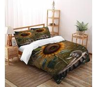 VulcanTrade Hedgehog And Sunflower Duvet Cover 3d Wildlife Bedding 3 Pieces Luxury with 2 Pillowcases Zipper Closure for Adults(women And Kids) duvets Covers Double(200x200cm)