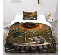 VulcanTrade Hedgehog And Sunflower Duvet Cover 3d Wildlife Quilt Cover 2 Piece Easy Care with Pillowcases Zipper Closure for Adults(women And Kids) duvets Covers Single(135x200cm)