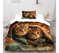 VulcanTrade Kittens Christmas_2 3D Bedding Set Soft Bedding Set 2 Pieces Easy Care with Pillowcases Zipper Closure for Adults（women And Kids） duvets Covers Single（135x200cm）