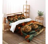 VulcanTrade Kittens Christmas 3D Bedding Set Soft Bedding 3 Pieces Soft Microfiber with 2 Pillowcases Zipper Closure for Adults（women And Kids） duvets Covers King（220x240cm）