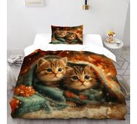 VulcanTrade Kittens Christmas Duvet Cover 3d Soft Bed Set 2 Pieces Luxury with Pillowcases Zipper Closure for Adults（women And Kids） duvets Covers Single（135x200cm）