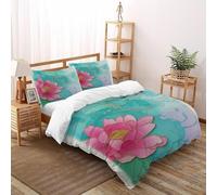 VulcanTrade Lotus Flower Blue Duvet Cover 3d Soft Bed Set 3 Pieces Luxury with 2 Pillowcases Zipper Closure for Adults（women And Kids） duvets Covers Super King（260x220cm）