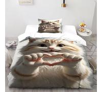 VulcanTrade More Than A Caring Cat 3D Bedding Set Anime Animals Bedding Set 2 Piece Easy Care with Pillowcases Zipper Closure for Adults（women And Kids） duvets Covers Single（135x200cm）