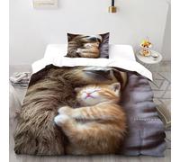 VulcanTrade Sloths And Cats Duvet Cover 3d Animated Animals Bedding Set 2 Piece Easy Care with Pillowcases Zipper Closure for Adults（women And Kids） duvets Covers Single（135x200cm）