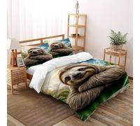 VulcanTrade Sloths in The Forest 3D Bedding Set Animated Animals Comforter Cover 3 Piece Easy Care with 2 Pillowcases Zipper Closure for Adults（women And Kids） duvets Covers Double（200x200cm）