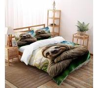 VulcanTrade Sloths in The Forest 3D Bedding Set Animated Animals Quilt Cover 3 Pieces Luxury with 2 Pillowcases Zipper Closure for Adults（women And Kids） duvets Covers Super King（260x220cm）