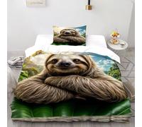 VulcanTrade Sloths in The Forest Duvet Cover 3d Animated Animals Bedding Set 2 Piece Easy Care with Pillowcases Zipper Closure for Adults（women And Kids） duvets Covers Single（135x200cm）