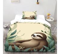 VulcanTrade Sloths in The Grass 3D Bedding Set Animated Animals Bedding Set 2 Pieces Easy Care with Pillowcases Zipper Closure for Adults（women And Kids） duvets Covers Single（135x200cm）