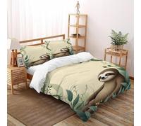 VulcanTrade Sloths in The Grass Duvet Cover 3d Animated Animals Comforter Cover 3 Pieces Luxury with 2 Pillowcases Zipper Closure for Adults（women And Kids） duvets Covers Double（200x200cm）