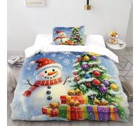 VulcanTrade Snowman Christmas_2 Duvet Cover 3d Soft Duvet Cover Set with 2 Pieces Luxury with Pillowcases Zipper Closure for Adults（women And Kids） duvets Covers Single（135x200cm）