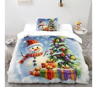 VulcanTrade Snowman Christmas Duvet Cover 3d Soft Bedding 2 Piece Easy Care with Pillowcases Zipper Closure for Adults（women And Kids） duvets Covers Single（135x200cm）