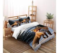 VulcanTrade The Fox on The Snow 3D Bedding Set Animated Animals Bedding Set 3 Pieces Easy Care with 2 Pillowcases Zipper Closure for Adults(women And Kids) duvets Covers King(220x240cm)