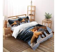 VulcanTrade The Fox on The Snow Duvet Cover 3d Animated Animals Comforter Cover 3 Piece Easy Care with 2 Pillowcases Zipper Closure for Adults(women And Kids) duvets Covers Double(200x200cm)
