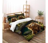 VulcanTrade The Little Wolf in The Cave 3D Bedding Set Wildlife Bedding Set 3 Piece Easy Care with 2 Pillowcases Zipper Closure for Adults（women And Kids） duvets Covers King（220x240cm）