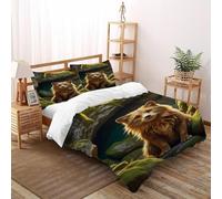 VulcanTrade The Little Wolf in The Cave 3D Bedding Set Wildlife Quilt Cover 3 Piece Easy Care with 2 Pillowcases Zipper Closure for Adults（women And Kids） duvets Covers Super King（260x220cm）