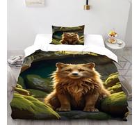 VulcanTrade The Little Wolf in The Cave Duvet Cover 3d Wildlife Quilt Cover 2 Piece Luxury with Pillowcases Zipper Closure for Adults（women And Kids） duvets Covers Single（135x200cm）
