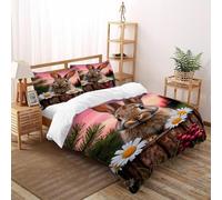 VulcanTrade The Rabbit on The Tree Block 3D Bedding Set Animals Quilt Cover 3 Piece Easy Care with 2 Pillowcases Zipper Closure for Adults(women And Kids) duvets Covers Double(200x200cm)