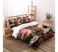 VulcanTrade The Rabbit on The Tree Block 3D Bedding Set Animals Quilt Cover 3 Piece Easy Care with 2 Pillowcases Zipper Closure for Adults(women And Kids) duvets Covers King(220x240cm)