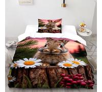VulcanTrade The Rabbit on The Tree Block Duvet Cover 3d Animals Quilt Cover 2 Pieces Luxury with Pillowcases Zipper Closure for Adults(women And Kids) duvets Covers Single(135x200cm)