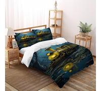 VulcanTrade The Train in The River 3D Bedding Set Means of Transportation Quilt Cover 3 Piece Luxury with 2 Pillowcases Zipper Closure for Adults(women And Kids) duvets Covers Super King(260x220cm)