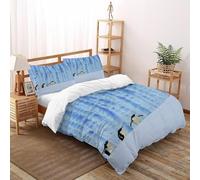 VulcanTrade Three Person Penguin Duvet Cover 3d Animated Animals Quilt Cover 3 Pieces Easy Care with 2 Pillowcases Zipper Closure for Adults(women And Kids) duvets Covers King(220x240cm)