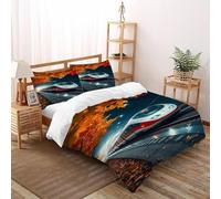 VulcanTrade Train Under The Fallen Leaves 3D Bedding Set Car Quilt Cover 3 Piece Luxury with 2 Pillowcases Zipper Closure for Adults(women And Kids) duvets Covers King(220x240cm)