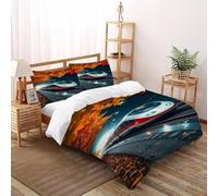 VulcanTrade Train Under The Fallen Leaves Duvet Cover 3d Car Duvet Cover Set with 3 Pieces Luxury with 2 Pillowcases Zipper Closure for Adults(women And Kids) duvets Covers Super King(260x220cm)