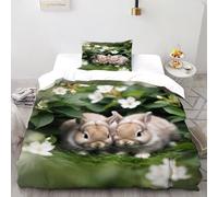 VulcanTrade Two Rabbits Under The Leaves 3D Bedding Set Bed Set 2 Piece Soft Microfiber with Pillowcases Zipper Closure for Adults(women And Kids) duvets Covers Single(135x200cm)