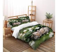 VulcanTrade Two Rabbits Under The Leaves Duvet Cover 3d Bed Set 3 Pieces Easy Care with 2 Pillowcases Zipper Closure for Adults(women And Kids) duvets Covers Super King(260x220cm)
