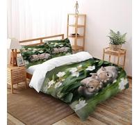 VulcanTrade Two Rabbits Under The Leaves Duvet Cover 3d Quilt Cover 3 Pieces Soft Microfiber with 2 Pillowcases Zipper Closure for Adults(women And Kids) duvets Covers King(220x240cm)
