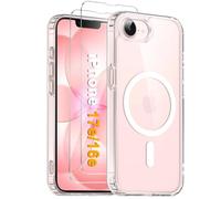 Vuletc Magnetic Case for iPhone 17e and 16e with 2 Protective Films, Mobile Phone Case All-Round Protection Magnet Thin Shockproof Transparent Never Yellowing Case Transparent