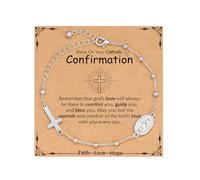VULETO Catholic Gift for Women Girls Rosary Beads Virgin Mary Cross Pendant Link Chain Bracelet Religious Baptism First Communion Confirmation Birthday Jewelry, one size, Gemstone, No Gemstone