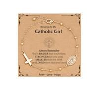 VULETO Catholic Gifts for Women Girls, Rosary Beads Virgin Mary Cross Charm Link Chain Bracelet Religious Baptism First Communion Confirmation Easter Jewelry Gifts for Daughter Granddaughter, one size