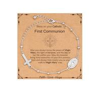 VULETO Catholic Virgin Mary Cross Bracelet Gifts for Girls Teens Women, Rosary Beads Charm Link Chain Bracelet Religious First communion Confirmation Baptism Jewelry Gifts, 6 inches with 2-inch