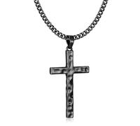 VULETO Cross Necklace for Men Boys - Hammered Cross Pendant with Cuban Chain Unique Crucifix Necklaces Christmas Christian Religious Jewelry Gifts 22+2 Inches, Copper, No Gemstone