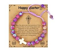 VULETO Easter Basket Stuffers Gifts for Girls, Natural Beads Charm Cross Bracelet Tween Christian Essentials Jewelry Gifts for Teens Teenage Daughter Granddaughter Nieces Her Kids Age 8-12 12-14 14-16
