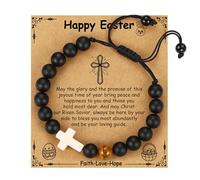 VULETO Easter Basket Stuffers Gifts for Teen Boys, Tiger's Eye Natural Beads Charm Cross Bracelet Happy Easter Basket Christian Religious Jewelry Gifts for Teen Boy Teenage Teens Kids Son Him Age 8-12
