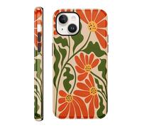 Vulfwela Athestic Flower Phone Case for iPhone 13/14 6.1’’, 2-in-1 Duralble Protective Case for Women Girls, Anti-Drop Silicone Shockproof Hard Phone Cover - Orange Flora