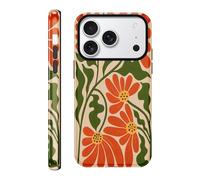 Vulfwela Athestic Flower Phone Case for iPhone 17 Pro Max 6.9’’, 2-in-1 Duralble Protective Case for Women Girls, Anti-Drop Silicone Shockproof Hard Phone Cover - Orange Flora