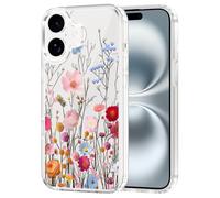 Vulfwela Case Compatible with iPhone 16 6.1'', Phone Case 1.5mm Scratch-Resistant 2-in-1 Transparent Printed,Colorful Flowers Collage Protective case