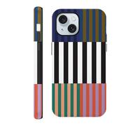 Vulfwela Cute Colorful Striped Phone Case for iPhone 15 6.1", Aesthetic Trendy Retro Pattern Design Case 2-in-1 Matte Cover Hard PC Shockproof Soft TPU Protection Girls Women Men Funda, Black