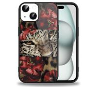 Vulfwela Cute Red Lily Flower Phone Case for iPhone 15 Cheetah Print Case 6.1", Aesthetic Cool Floral Leopard Pattern Design Glossy Cover Slim Shockproof TPU Protective Girls Women Funda