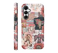Vulfwela for Galaxy A16 5G 6.7''Western Boho Collage Phone Case, 2 in 1 Vintage Pink Cowboy Hat Horses Bull Head Floral Phone Cover Country West Shockproof Protective Non-Slip Design Case