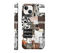 Vulfwela for iPhone 14 6.1'' Cool Cowboy Cowgirl Bull Cell Phone Case, 2 in 1 Western Ranch Boho Southwestern Retro Shockproof Protection Case Leopard Print Cross Star Collage Phone Cover