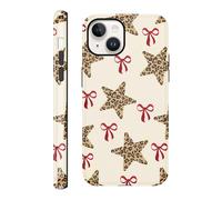 Vulfwela for iPhone 14 6.1'' Leopard Patterned Stars and Red Bows Phone Case, Slim Scratch Resistant Shockproof Dual-Layer Protection, Hard Shell with Silicone Interior for Woman Men