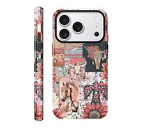Vulfwela for iPhone 17 Pro Max 6.9''Western Boho Collage Phone Case, 2 in 1 Vintage Pink Cowboy Hat Horses Bull Head Floral Phone Cover Country West Shockproof Protective Non-Slip Design Case
