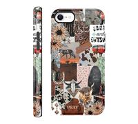 Vulfwela for iPhone 7 4.7''Western Boho Collage Phone Case, 2 in 1 Vintage Pink Cowboy Hat Horses Bull Head Floral Phone Cover Country West Shockproof Protective Non-Slip Design Case