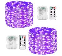 Vulisox Fairy Lights Battery Operated, 2Pack 12m 120LED Copper Wire Lights Outdoor String Light with Remote Control/8 Modes/Waterproof, Decorative Lights for Christmas, Garden, Wedding, Home(Purple)