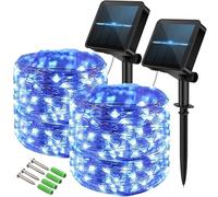 Vulisox Solar String Lights Outdoor, Fairy Lights Waterproof, 2 Pack Total 12M/ 40Ft 120LEDS/ 8 Mode Copper Wire Solar Lights Outdoor Garden for Party, Trees,Camping, Decorations (Blue)